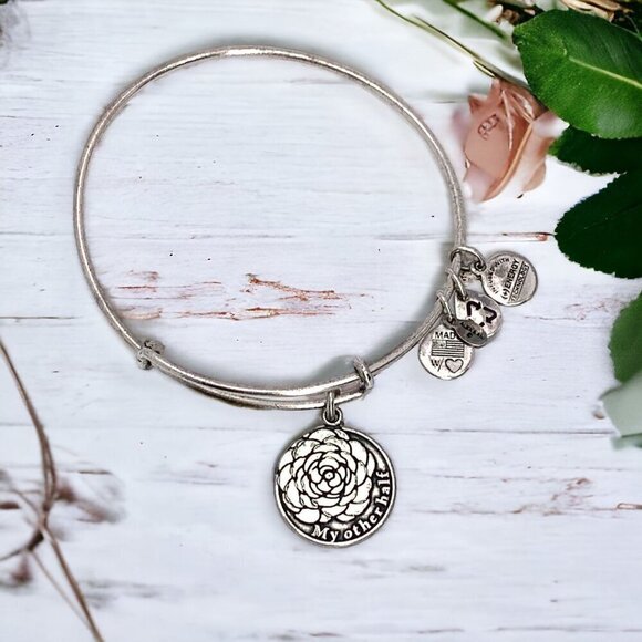 Alex and Ani Camelia My Other Half Charm Bracelet Silver Expands 2"- 3.5" - Picture 1 of 4
